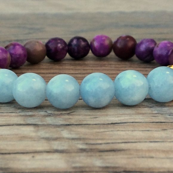 Sugilite bracelet featuring Aquamarine, crystal healing - Picture 3 of 9